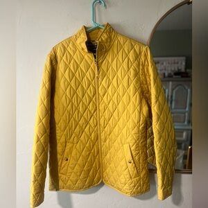 Lands End Quilted Full Zip Mock Neck Yellow Coat Jacket Pockets Size L (14-16)